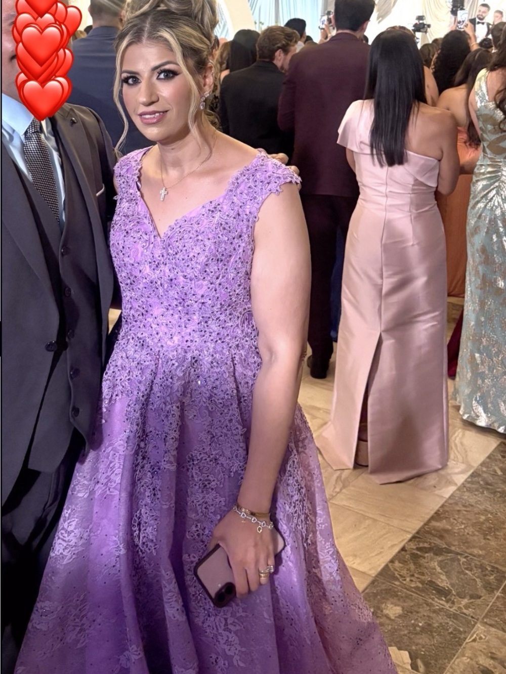 Lavender Lace Evening Gown - Elegant Women's Dress